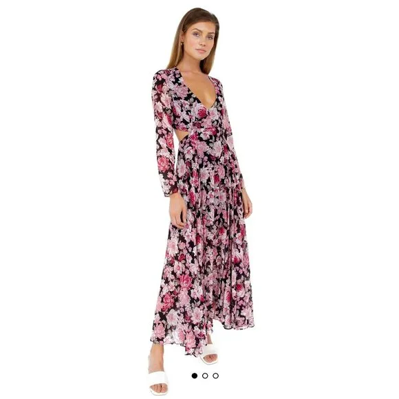 slim fit dress slacks Senseless Black Satin Floral Bardot Maxi Dress – Club L London main image 0